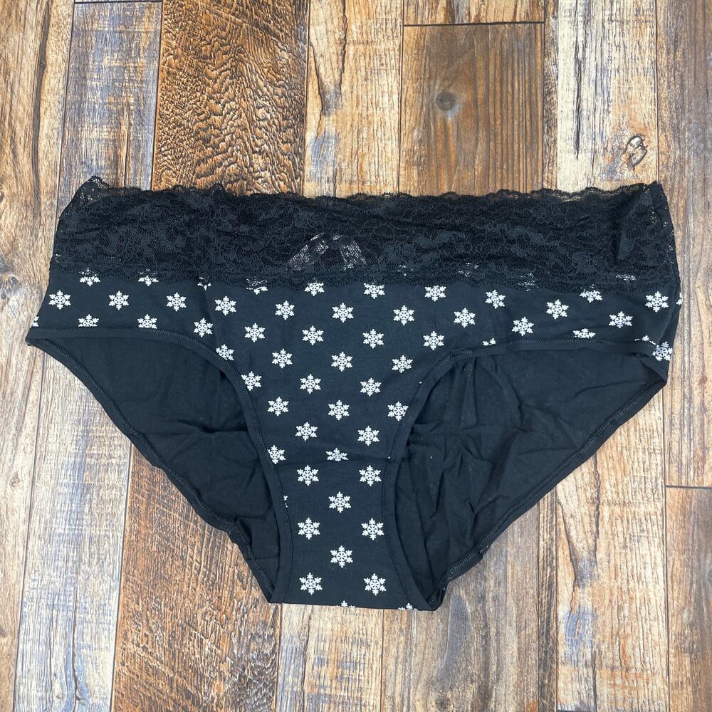 Victoria's Secret Women's XXL Black White Lace-Waist Cotton Hiphugger Panty